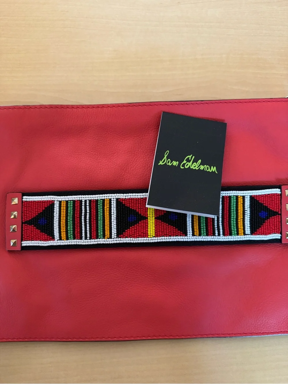 Sam Edelman Nia Red Beaded Clutch Handbag Wristlet New
